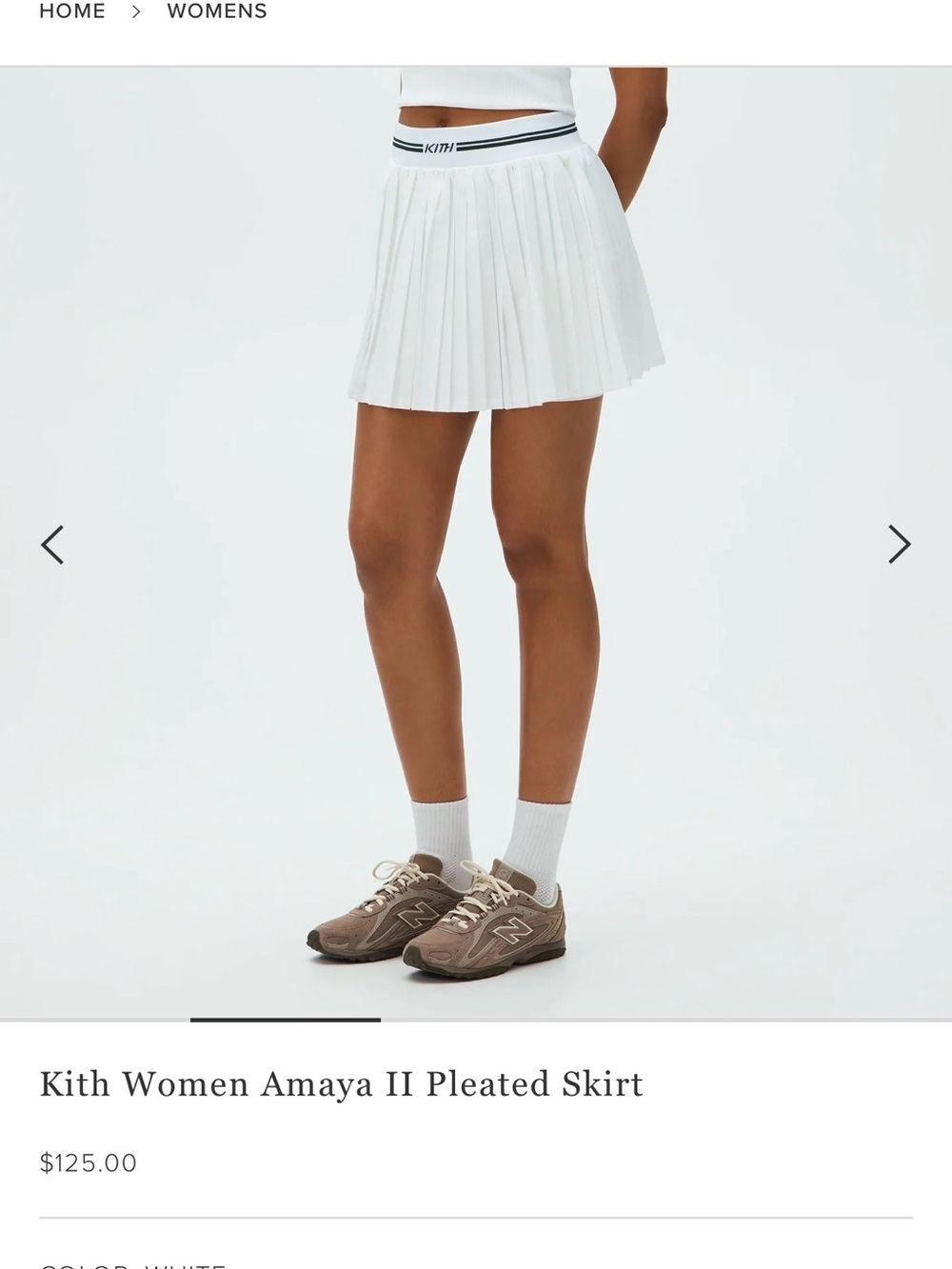 Kith White Pleated Skater Skirt with Black-Trim Waistband - Picture 2 of 8
